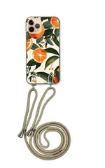 iPhone13 mini  アイフォン13 ミニ スマホケース ショルダーストラップ 紐 付き オレンジ フルーツ 果物 南国 おしゃれ 北欧柄 大人女子 かっこいい ベージュ カラー02