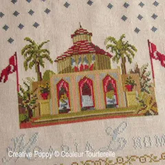 アンティークフランス ホームスパンリネン＆プチポワン子供冬遊び刺繍 