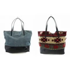 ディーゼル DIESEL トートバッグ リバーシブル デニム レザー ポーチ付き 総柄 赤 レッド 黒 ブラック ■GY18 /MQ