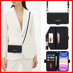 【在庫処分】【Hamany】 iphone11ケース ショルダー 鏡 アイフォン11 ケース 手帳型 ストラップ付き ミラー アイホン11ケース カード収納 財布 クロスボディケース 肩がけ 耐衝撃 レザー スマホケースiphone11 カバー -黒