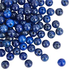 OLYCRAFT 120個 ビーズ 穴ある ブルー 丸い( ラピスラズリビーズ)