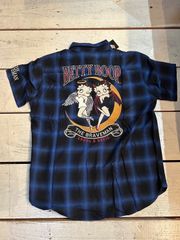 【Lサイズ】THE BRAVEMAN×BETTY BOOP ベティ・ブープ チェック 半袖シャツ bbb-2427