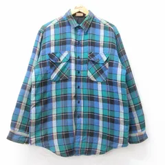 XL/古着 ファイブブラザー 長袖 フランネル シャツ メンズ 90s ボロ ロング丈 薄紺他 ネイビー チェック 内側キルティング spe 25oct03 中