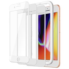 【即納】JEDirect iPhone se3/iPhone se2/iPhone 8/7 (4.7インチ用) 全面保護フィルム 強化ガラスフィルム 白縁 ガイド枠付き ケースに干渉なし HDクリア 3枚セット (ホワイト)