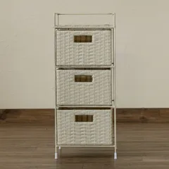 貴重☆ヴィンテージ ☆ホワイト☆ラタン☆3段☆チェスト