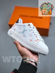 Louis Vuitton ロートップスニーカー、ホワイトパターン、ブラウンテール、LVフラワーホローロゴアッパー-WTO輸入2-RW84
