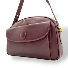 美品 Cartier カルティエ マストライン ショルダーバッグ 赤 ボルドー ワインレッド レザー ゴールド金具 ロゴ 2Cモチーフ カメラバッグ 斜め掛け可 レディース Z1