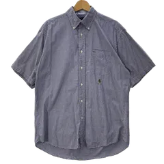 TOMMY HILFIGER トミーヒルフィガー ギンガムチェックシャツ 半袖シャツ ボタンダウン ワンポイント刺繍 オーバーサイズ ビッグシルエット MAURITIUS製 Mサイズ ブルー