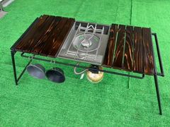 フラットバーナ－テーブルアイアンigtテーブル 杉材焼き加工