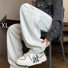 [XL]秋冬 メンズ  服 シンプル ファッション オシャレ 大人 かっこいい 大きいサイズ ストリート 紳士服  ストライプ プリーツ グレー スウェットパンツ アメカジ パンツ ストレート スウェット