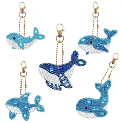 新品 5 Dダイヤモンドアート ペンダント キーホルダー DIY 手工芸品 手作り ダイヤモンド塗装 かわいい 動物 ビーズ 絵画 ペンダント キット 子供 手作り Diy チェーン 専用 工具 5個セット (鯨)