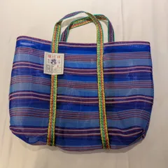 台湾製　漁師網製バッグ　3号サイズ　プルー×レッド×ホワイト