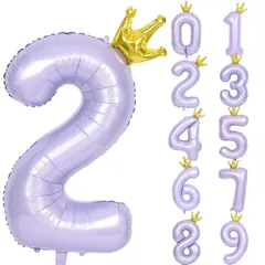 【在庫処分】王冠付き ナンバー2 クラウン 大きい バースデー 飾り付け 40インチ パーティー 誕生日 記念日 結婚式 風船 男の子 数字 女の子 約100cm バルーン 紫 Lausatek ラベンダー