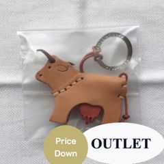 【訳あり品】La Cuoieria トスカーナレザー 牛革キーホルダー 牛 薄茶