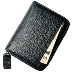 [Mostdream] 母の日 プレゼント 母親 誕生日プレゼント カードケース ミニ財布 薄型 本革 牛革レディース メンズ クレジットカード入れ コインケース 磁気 防止 スキミング防止 YKKファスナー 外ポケット付き (黒)のサムネイル