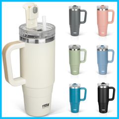 【特価商品】ホワイト 900ml 男の子 女の子 直飲 大容量 広口 二重構造 真空断熱 アウトドア ジョッキ 取っ手付き ストロー ウォーターボトル ステンレスボトル 保冷 水筒 0.9L タンブラー TYESO