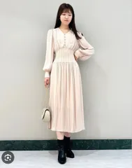 スナイデル ウエストリブワンピース　ベージュ　snidel ワンピース　タイトワンピース