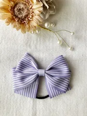 リボンヘアゴム　ボリューム　ストライプパープル