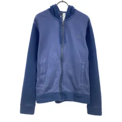 adidas アディダス ロゴプリント スウェット ジップパーカー L ネイビー 裏フリース メンズ 古着