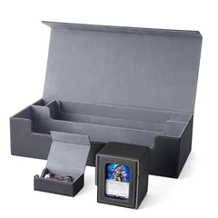 デッキケース トレカケース カードストレージボックス カードケース プレマ ダメカン 収納ケース 「 遊戯王 ポケカ MTG 各種 カードゲーム に使用可能 」 (黒内装灰) 1