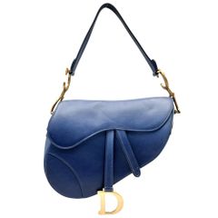 クリスチャンディオール ハンドバッグ レディース サドルバッグ グラデーション 肩掛け 鞄 かばん Christian Dior レザー ブルー 青 ゴールド金具【中古品】