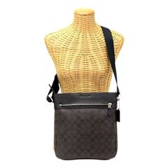 コーチ COACH チャールズ シグネチャー ショルダーバッグ PVC / スムース レザー F54791 クロスボディ 肩掛け 斜め掛け メンズ ブラウン / ブラック 正規品 中古 mbl23002
