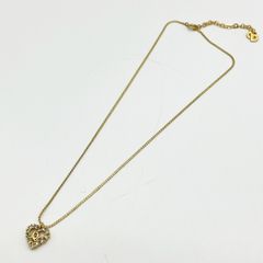 クリスチャンディオール ロゴ ハート ラインストーン ネックレス ゴールド GP Christian Dior レディース