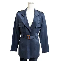 オケージョンセットアップ　セレモニースーツ パンツスーツ  ネイビー 紺 ラメ入り ウエストベルト　ダブルジャケット センタープレスパンツ M 日本製 フォーマル 上品 入学式 卒業式 結婚式 パーティー