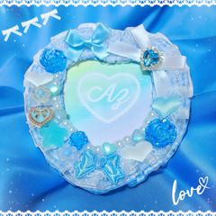 ハート型トレカケースデコ໒꒱· ﾟ B8 ソーダギンガム♡ブルーローズ〔No.43〕
