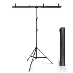 Hemmotop 背景スタンド T字型 90x200cm 強力クリップ付き 撮影スタンド グリーンバックスタンド スチール合金製 三脚ケース付 持ち運びに楽 スクリーン スタンド T9020