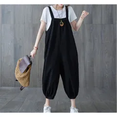 ☆ ブラック ☆ 2XL ☆ サロペット パンツ レディース pk0905 サルエルパンツ レディース サルエル パンツ サロペット オールインワン ワイドパンツ オーバーオール 体型カバー 大きいサイズ ゆったり リネン マタニティ きれいめ 楽ちん