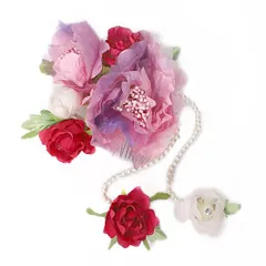 特別セール価格 髪飾り 成人式 赤 振袖 前撮り 袴 花 豪華2点セット ピンク 紫 白 大特価 ちりめん パール チャーム ラインス No.8-0900