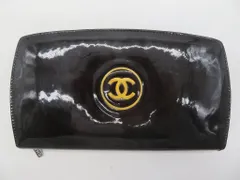 BGA7★シャネル/CHANEL ラウンドファスナー長財布 メイクアップ ココマーク エナメル パテントレザー ブラック シールあり 13番台