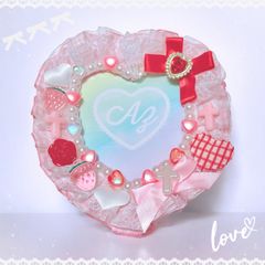 ハート型トレカケースデコ໒꒱· ﾟ B8 ピンクギンガム♡いちごみるく 〔No.39〕
