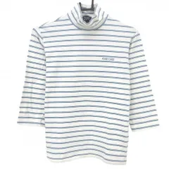 パーリーゲイツ 長袖ハイネックシャツ 白×スモーキーブルー系 ボーダー 七分袖 レディース 2(L) ゴルフウェア PEARLY GATES