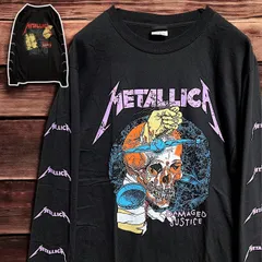 ⭐︎ メタリカ METALLICA 黒 バンド 長袖 Tシャツ tee ロン T ティーシャツ 7分丈 ロック ツアー ライブ 両面 袖 プリント 古着 ビンテージ vintage メタル ヒップホップ アーティスト ライブ ツアー  2980 p20/