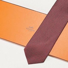 美品 エルメス HERMES ネクタイ シルク100% フランス製 レッド H柄 TTH-2