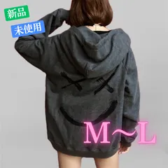 バイカラー ニコちゃん グレー パーカー 長袖 韓国 レディース