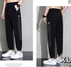 ライン デザイン ブラック パンツ メンズ カジュアル XL 黒 スウェットパンツ ジョガーパンツ ストリート スポーツ テーパード 伸縮素材 シンプル 無地 楽ちん ルームウェア きれいめ コーデ 秋冬 オールシーズン シルエット 韓国系 カジュアル