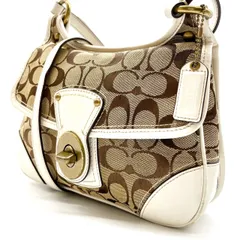 ✨良品✨ COACH コーチ ワンショルダーバッグ トートバッグ フラップ ターンロック シグネチャー 総柄 ゴールド金具 肩掛け 斜め掛け キャンバス レザー レディース ベージュ 肌色 ホワイト 白色