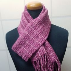 【一点物】手織りマフラー　ウール　ハンドメイド　　ピンク系