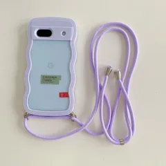 【在庫処分】Google Pixel 8A かわいい クリアケース 波状フレームクリア ストラップ ショルダー 耐衝撃 グーグル ピクセル8A 6.1インチカバー 肩掛け 斜めかけ HILEGENER 縄掛けケース【長さ調整可能パープル縄掛け付き】ウェーブ デ