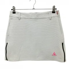 【超美品】ルコック スカート 白×ライトグレー 織生地 裾ジップ レディース 11 ゴルフウェア le coq sportif