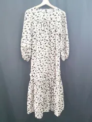 ◇ ⊇ ナチュラルクチュール 花柄 総柄 ティアード 長袖 ロング丈 ワンピース サイズF ベージュ系 レディース E  【1508060009319】