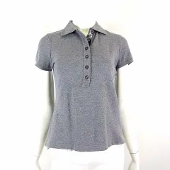 バーバリーブルーレーベル BURBERRY BLUE LABEL ポロシャツ 半袖 ホース ロゴ 刺繍 ノバチェック柄 ストレッチ M 38 グレー 国内正規品 美品