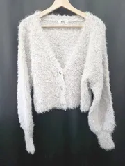 ◇ ⊇ NICE CLAUP ナイスクラップ ラメ 長袖 シャギーニット カーディガン サイズF グレージュ系 レディース E  【1411130014857】