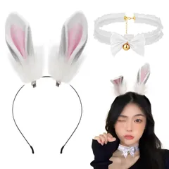 新品 ANZOBEN うさ耳 カチューシャ うさぎ耳 うさぎ チョーカー カチューシャ 鈴付き ウサギ コスプレ 仮装 小物 ユニセックス ２点セット 灰色×ピンク(グレー)