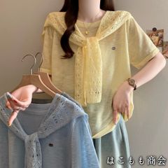 【美品・未使用新品】半袖です☆夏の新作ショール＋カジュアルルーズニット万能半袖Tシャツツーピーストップス