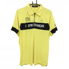 ルコックゴルフ 半袖ポロシャツ イエロー×黒 フロントプリント サイドメッシュ ハーフジップ メンズ LL ゴルフウェア le coq sportif