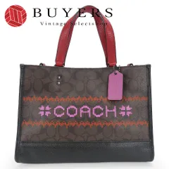 【中古】 コーチ ハンドバッグ デンプシー C1527 キャリーオール レザー PVC ダークブラウン レッド 2WAYショルダー 普段使い おしゃれ レディース 女性 COACH